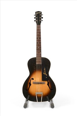 Lot 2104 - A Gibson Kalamazoo KG16 Arch Top Jazz Guitar, with mahogany back and sides, carved spruce top,...