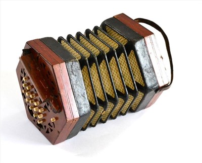 Lot 2116 - A 30-Key Anglo System Hexagonal Concertina, with mahogany fretwork ends, bone buttons, five...