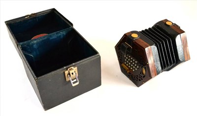 Lot 2118 - A Wheatstone 48 Key English System Hexagonal Concertina, with makers paper label 'C Wheatstone...