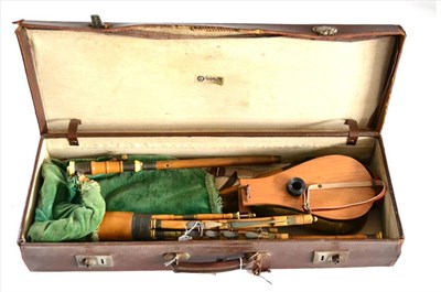 Lot 2120 - A Set of Irish Small Pipes, stamped with makers name (unreadable), with boxwood chanter and drones