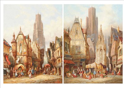 Lot 790 - Henry Thomas Schafer (1854-1915) "Place de la Croix de St Pierre, Rouen, Normandy"; "St Ouen,...