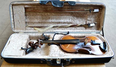 Lot 32 - A 19th Century German Violin, labelled 'Antonius Stradivarius...', with a 359mm two piece back,...