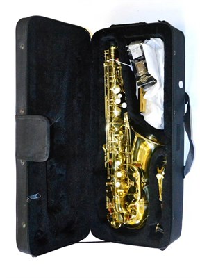 Lot 41 - A Brass Lindo Alto Saxophone, serial number AL-189-0307-016, with faux mother of pearl keys, with a