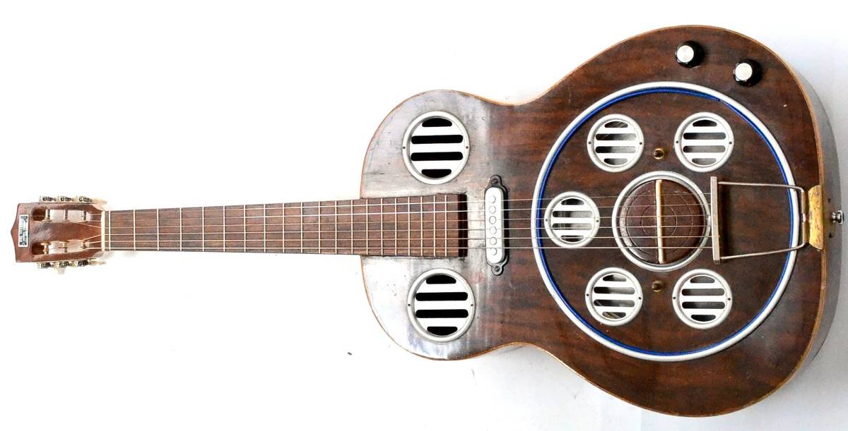 Lot 57 - A Del Vecchio Electric Dobro, circa 1955, with Brazilian rosewood veneered body, mahogany neck,...