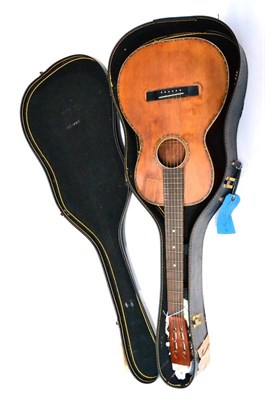 Lot 96 - A 1930s Regal Six String Parlour Guitar, the spruce top with repaired patch, chequered...