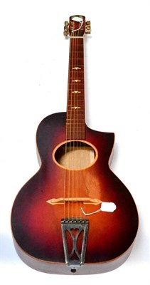 Lot 106 - A 1930s Regal Semi-Cutaway Acoustic Six String Guitar, with floating bridge, trapeze tailpiece,...