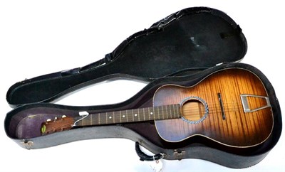 Lot 121 - A 1920s Orpheus Six String Small Bodied Guitar, grained laminate back and sides, trapeze...