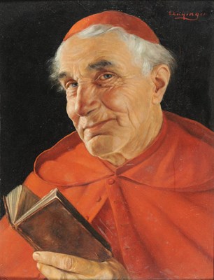 Lot 804 - Erwin Eichinger (1892-1950) Austrian Portrait of a Cardinal, head and shoulders, reading a book Oil