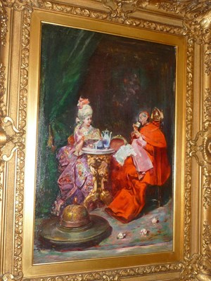 Lot 805 - Attributed to Jean Paul Sinibaldi (1856-1909) Elegantly Dressed Young Lady taking Tea with a...