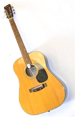 Lot 197 - A Japanese Kimbara Model 71 Six String Acoustic Guitar, with mahogany back and sides, chrome...