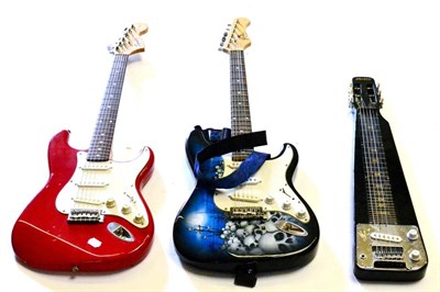 Lot 198 - Three Electric Guitars, comprising a Fender Squire Strat Affinity Series, with red body, a Jaxville