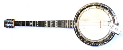 Lot 227 - A 4-String Banjo by W Temlett of London, with veneered resonator, mother of pearl inlay, six...