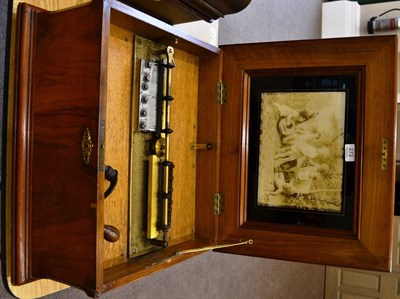 Lot 272 - Symphonium Disc Music Box in oak box with veneered lid, Symphonium Cherubs picture glazed...