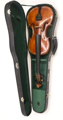 Lot 9 - A 19th Century German Violin, no label, with a 359mm one piece back, ebony tuning pegs, cased