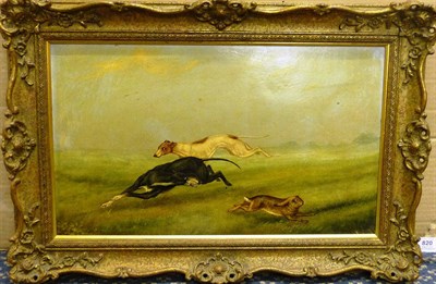 Lot 820 - English School (19th century) Hare Coursing Oil on canvas, 28cm by 47.5cm