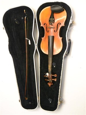 Lot 12 - A 19th Century German Violin, no label, with a 360mm two piece back, rosewood tuning pegs, together