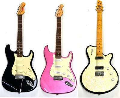 Lot 52 - Three Strat Style Electric Guitars - Aria STG Series, serial number 65105028, with metallic...