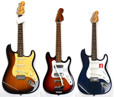 Lot 53 - Three Strat Style Electric Guitars - Fender Squire Bullet Strat, serial number CY02073938, in...