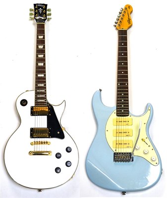 Lot 56 - Two 'Vintage' Electric Guitars - Les Paul style, serial number 109110600, with white finish and...