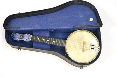 Lot 58 - A John Grey & Sons 4-String Banjo, with blue metallic finish, cased