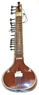 Lot 62 - An Indian Sitar, with gourd body, bone fittings