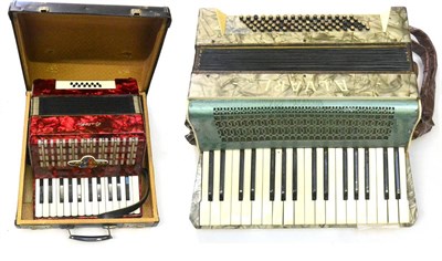 Lot 71 - Two Piano Accordions - Alvari with green pearl finish and a cased Galotta with red pearl finish (2)