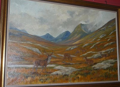 Lot 826 - Brian Rawling (b.1931)  Stag and Hinds in a Scottish Glen Signed and dated (19)77, oil on...