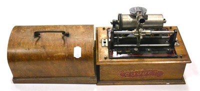 Lot 98 - Pathe Phonograph with reproducer and crank, in case with 'Je Chante Haut Et Clair' decal to lid