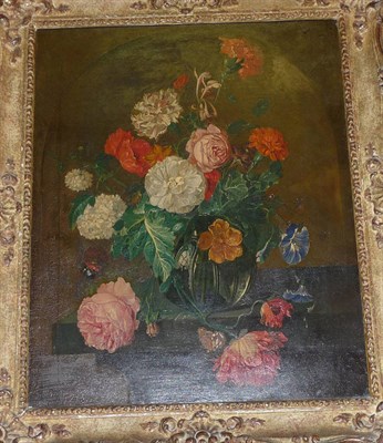 Lot 830 - Follower of Rachel Ruysch (19th/20th century) Still Life of Flowers in a Glass Vase Oil on...