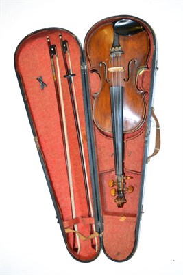 Lot 13 - A 19th Century German Violin, no label, with a 360mm one piece back, boxwood tuning pegs, with...