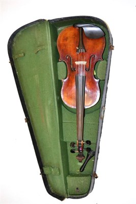 Lot 14 - A 19th Century German Violin, no label, with a 360mm one piece back, ebony tuning pegs, in a...