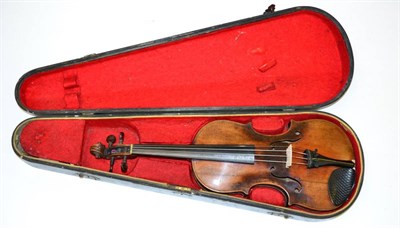 Lot 16 - A 19th Century German Violin, no label, with a 363mm one piece back, rosewood tuning pegs, in a...