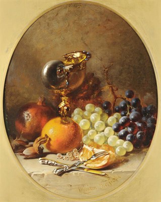 Lot 832 - William Duffield (1816-1863) Still Life of Fruit and a Drinking Vessel, with silver cutlery in...