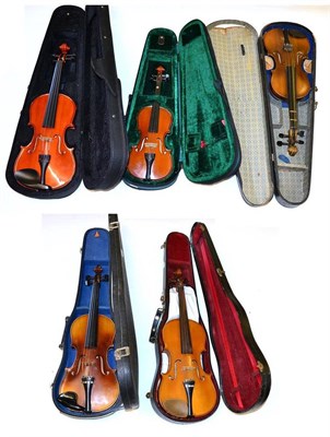 Lot 28 - Five Cased Violins, including Stentor Student, French and German