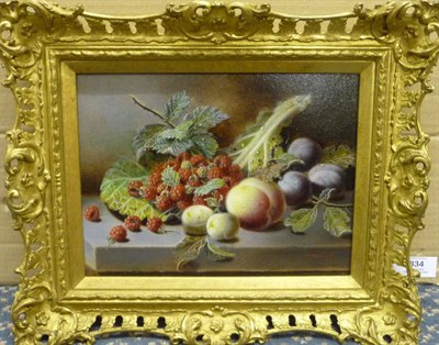 Lot 834 - Oliver Clare (1853-1927) Still Life of Raspberries in a Cabbage Leaf, with other fruit nearby...