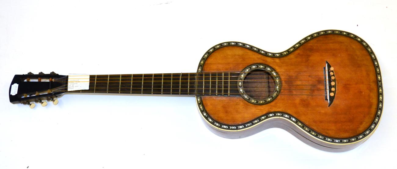 Lot 54 - A 19th Century 6-String Parlour Guitar, with herringbone pattern mother of pearl inlay to the...