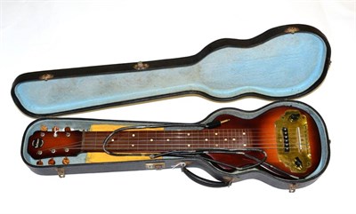 Lot 63 - Selmer Lap Steel Guitar with single piece body and neck, 25 frets, wooden pegs to tuners, brass...