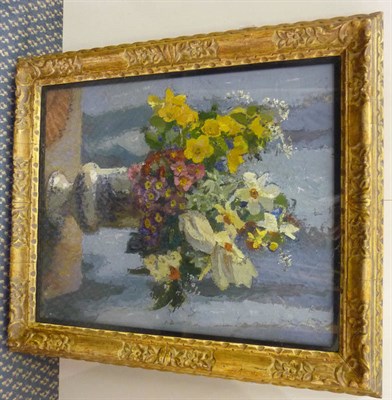 Lot 836 - Malcolm Milne (1887-1954) "Flowers" Signed, inscribed on an exhibition label verso, oil on...