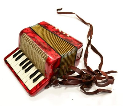 Lot 76 - Hohner Mignon Accordion with red mother of pearl finish,10 white, 8 black and 8 buttons