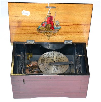 Lot 89 - Britannia Disc Music Box  playing 5' discs in stained wood box with transfer decoration to lid,...