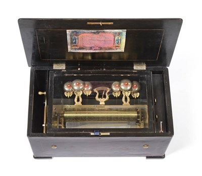 Lot 93 - Swiss Bells In View Cylinder Music Box playing 8 aires, with lever wind, 11' cylinder, six...