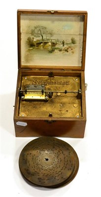 Lot 97 - Symphonium Disc Music Box playing 6.25' discs with single comb, in plain wood box with winter scene