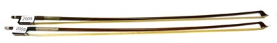 Lot 2005 - A 19th Century Violin Bow With Silver Mounts and mother of pearl inlaid frog, together with another