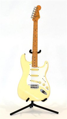 Lot 2065 - Fender Squier Stratocaster Guitar E816674 Made in Japan, cream finish with white scratchplate,...