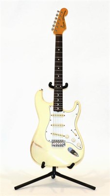 Lot 2068 - Fender Squier Stratocaster Guitar no.JV51812 Made in Japan, cream body and white scratchplate,...