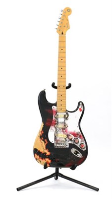 Lot 2070 - Fender Squier Stratocaster Guitar no.P007336 Made In Japan, overpainted & partly cleaned off,...