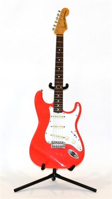 Lot 2072 - Fender Squier Stratocaster no.JV59910 Made in Japan, red body with white scratchplate, three single