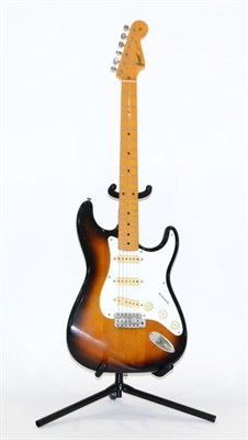 Lot 2091 - Greco Superpower Strat Copy no.K812412 Made in Japan, sunburst body with white scratchplate,...