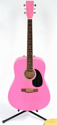 Lot 2108 - Rikter Intermusic D2PK Acoustic Guitar no.K120507503, in pink with black scratchplate