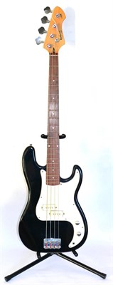 Lot 2111 - Rockwood Bass By Hohner LX90B no.056821, black body with cream scratchplate, rosewood...